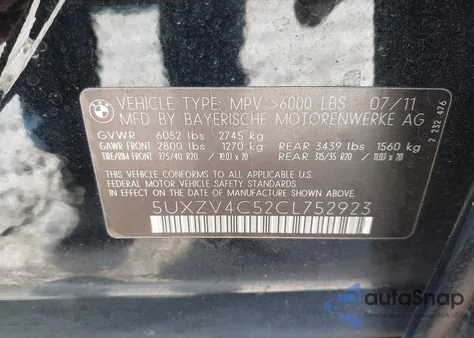 2012 BMW X5 xDrive35I/xDrive35I Premium/xDrive35I Sport Activity from USA, damaged, VIN 5UXZV4C52CL752923